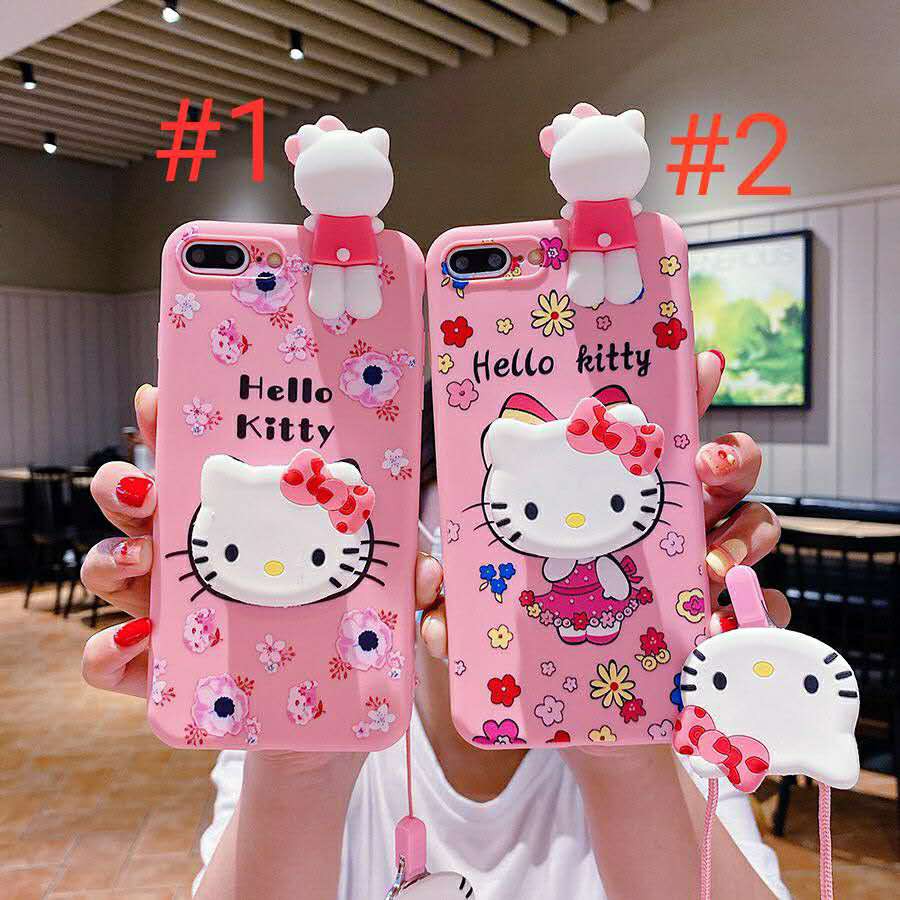Ốp điện thoại TPU in hình Hello Kitty màu hồng có dây cho Samsung J2 J3 J4 J5 J6 J7 pro prime 2016 2018