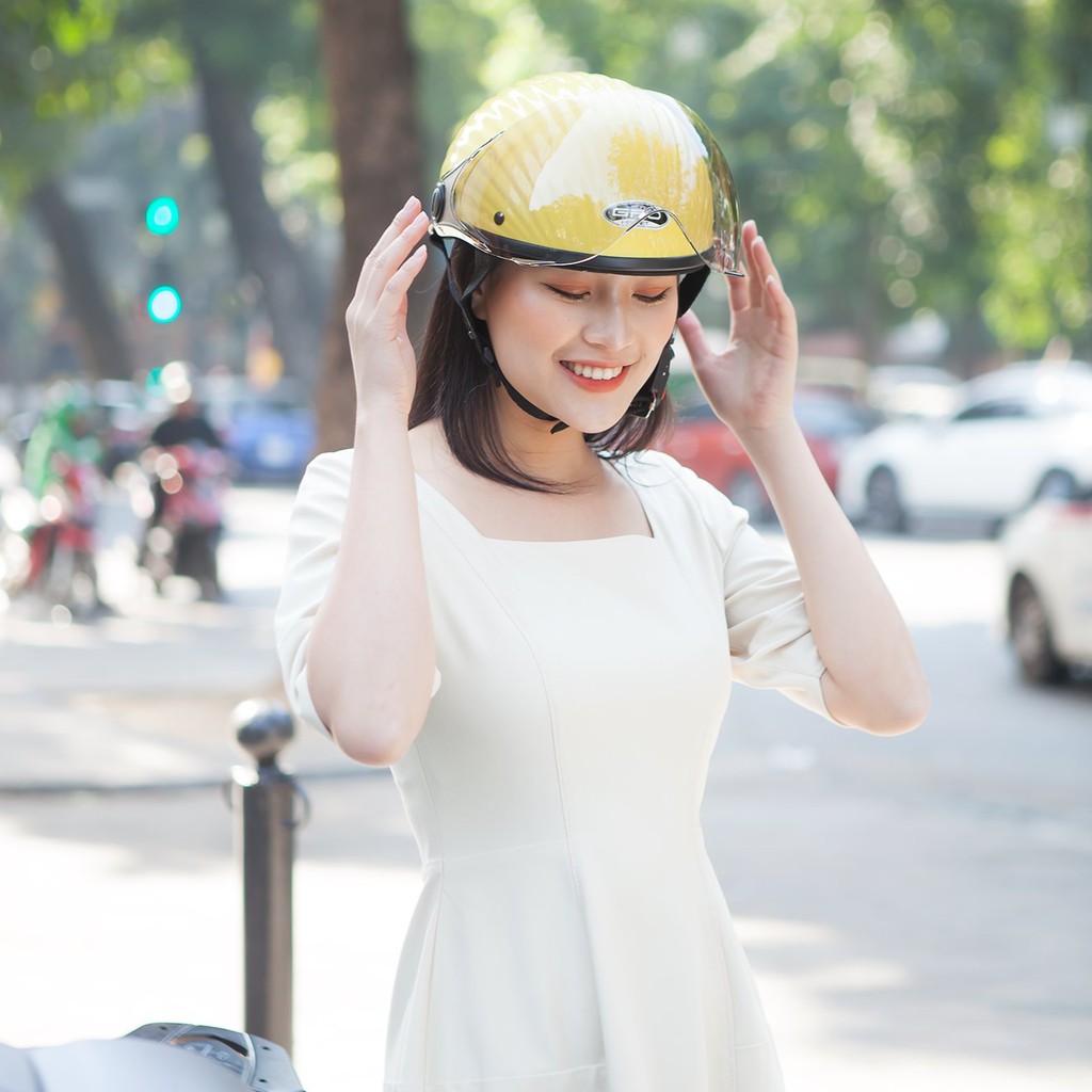 Mũ bảo hiểm nữ nửa đầu GRO HALY vỏ sò, có kính ngắn nhiều màu