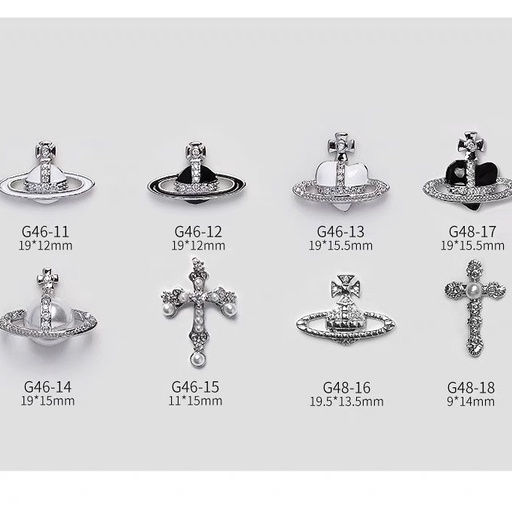 Phụ Kiện Đính Đá Trang Trí Móng Tay 3D Hình Hành Tinh/ Trái Tim/ Chữ Thập Bằng Hợp Kim