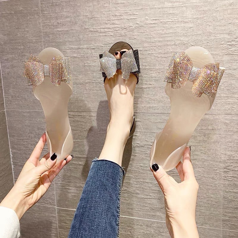 Giày nhựa dẻo thơm đính nơ đúp hở mũi soervimy hàng quảng châu