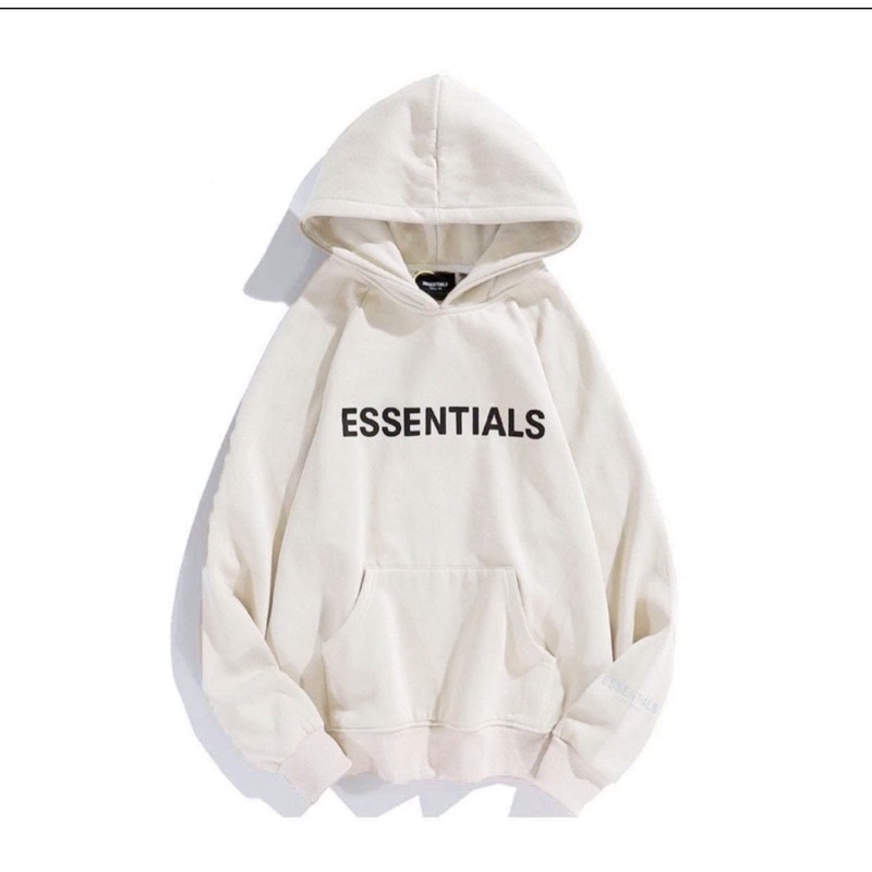 áo nỉ mũ hoddie màu trắng chữ essentials