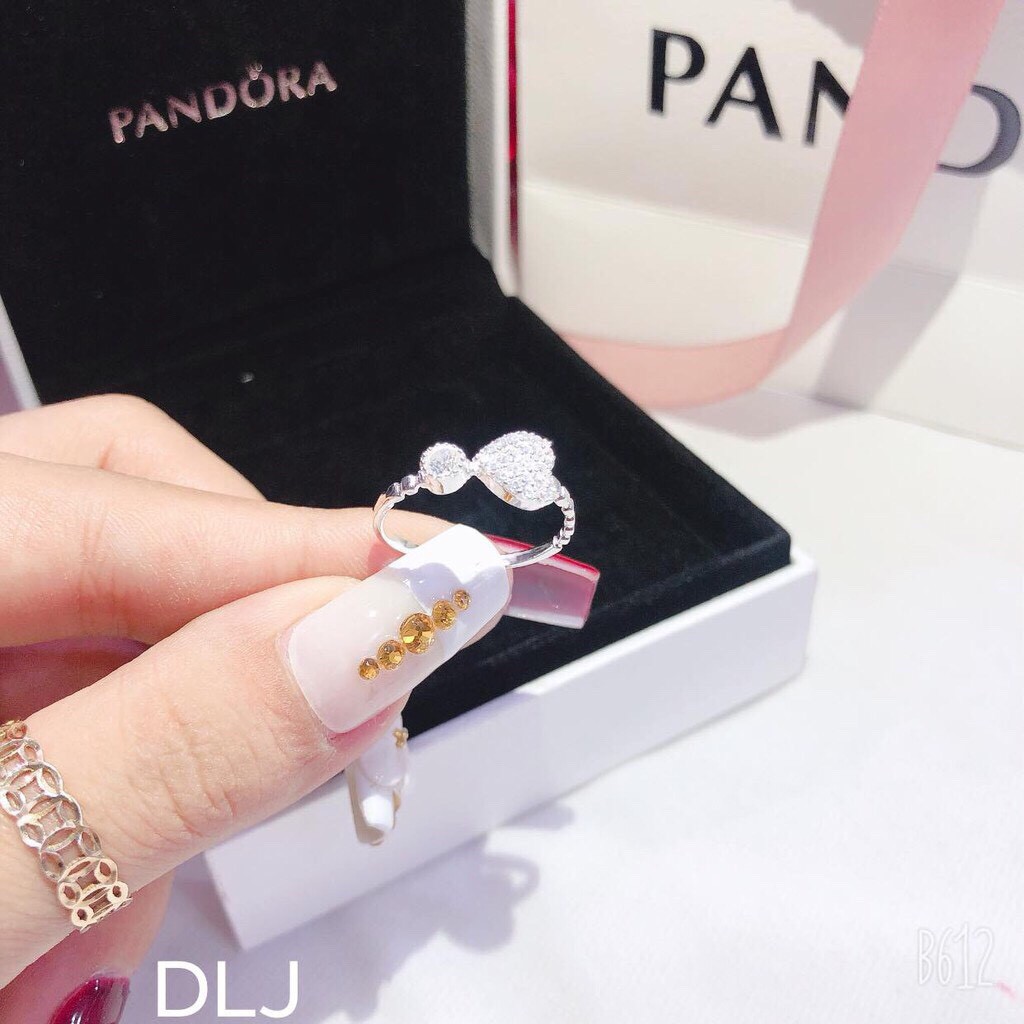 Nhẫn nữ bạc thật mặt tim gắn đá dạng hở LINH MIU SILVER