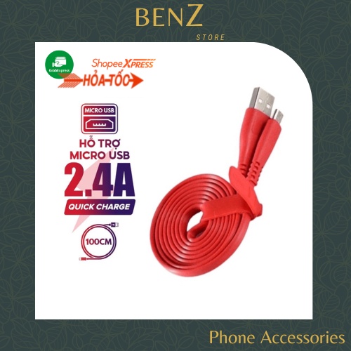 Dây cáp sạc Micro usb, sạc nhanh Samsung chính hãng Oppo Xiaomi cho android VIVAN CSM100S Nhựa PVC Dẹt 1m BenZ Store