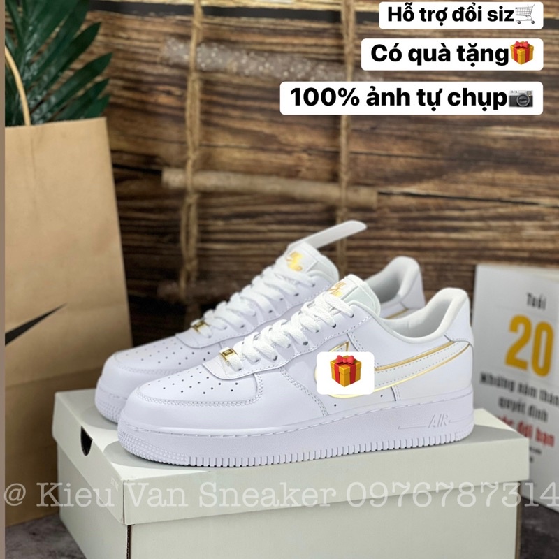 Giày Sneaker Air_Force 1 Low Essential Metallic Gold/Af1 Full Trắng Viền Vàng