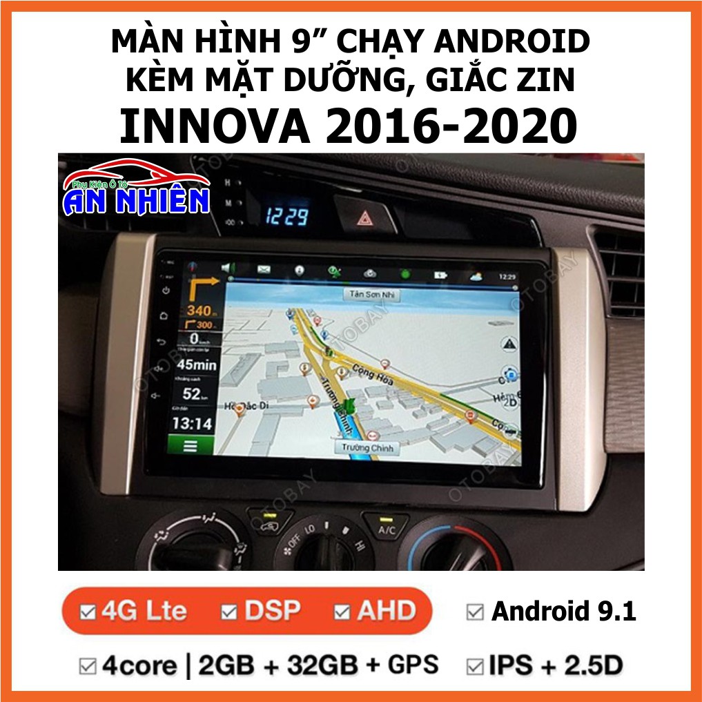 Màn Hình 9 inch Cho Xe INNOVA 2016-2020,  Đầu DVD Android Tiếng Việt Kèm Mặt Dưỡng Giắc Zin Xe TOYOTA INNOVA