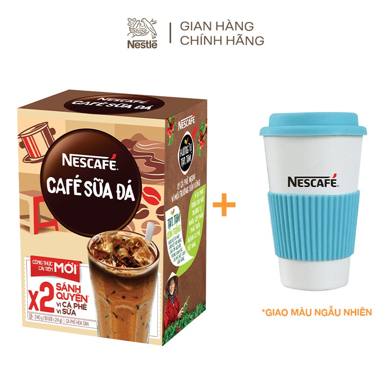 [Tặng ly nhựa Nescafe] Cà phê hòa tan Nescafé cà phê sữa đá mới (Hộp 10 gói x 24 g)