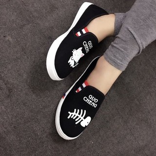 Freeship - giày lười slip on mèo cá thời trang