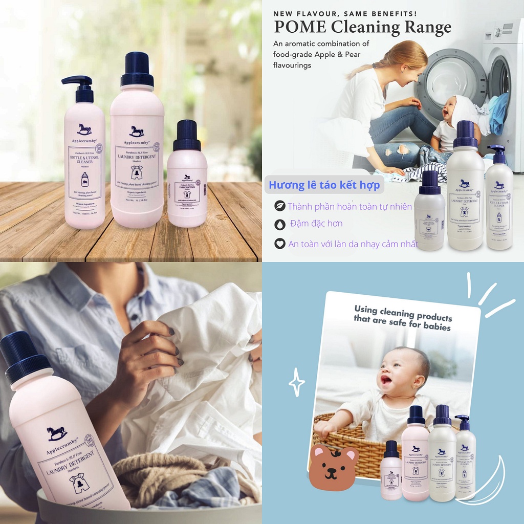 Nước giặt quần áo Applecrumby Laundry Detergent hữu cơ hương cam quýt cho bé 1000 ml