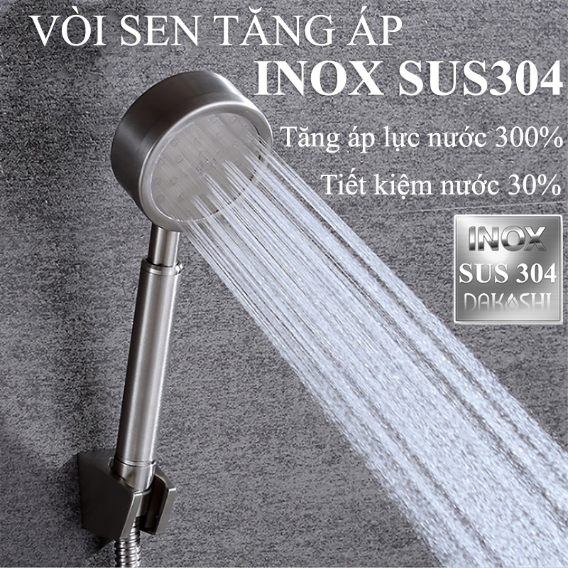 Vòi tắm hoa sen tăng áp lực nước - Vòi sen tăng áp chất liệu INOX 304 + Tặng kèm dây sen inox