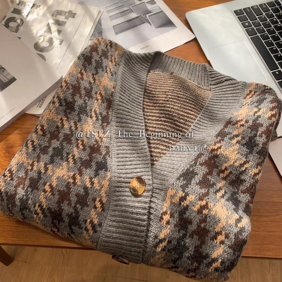 Áo cardigan len khoác len nữ dệt kim form rộng cổ V LUHAZO phong cách Hàn Quốc ulzzang G-4.1