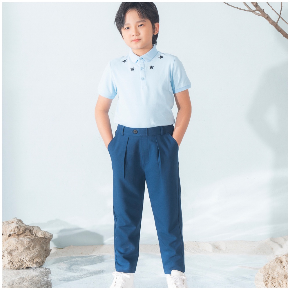 Áo polo cotton 137KIDS cộc tay thêu ngôi sao xanh cho bé trai