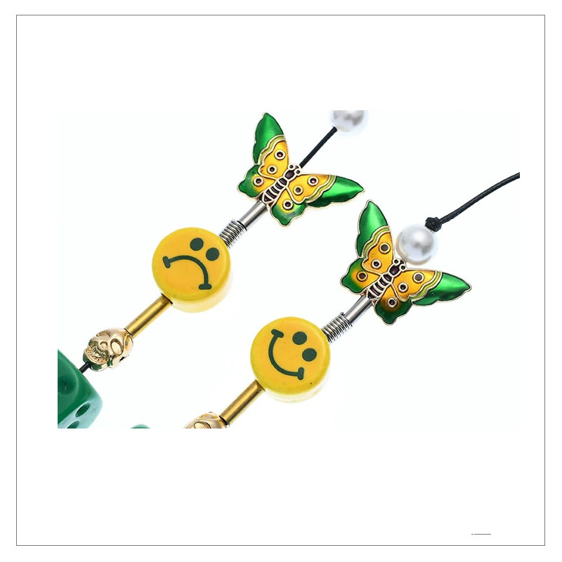 Dây chuyền 22641 mặt xúc xắc xanh lá / mặt cười / ngọc trai / bướm chất liệu gốm thời trang hip hop cho cặp đôi