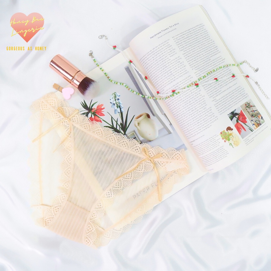 Quần Lót Ren Nữ Cao Cấp đính nơ pha voan tuyết mềm mại xuyên thấu quyến rũ sexy kháng khuẩn REN002 Honey Bae Nội Y | BigBuy360 - bigbuy360.vn