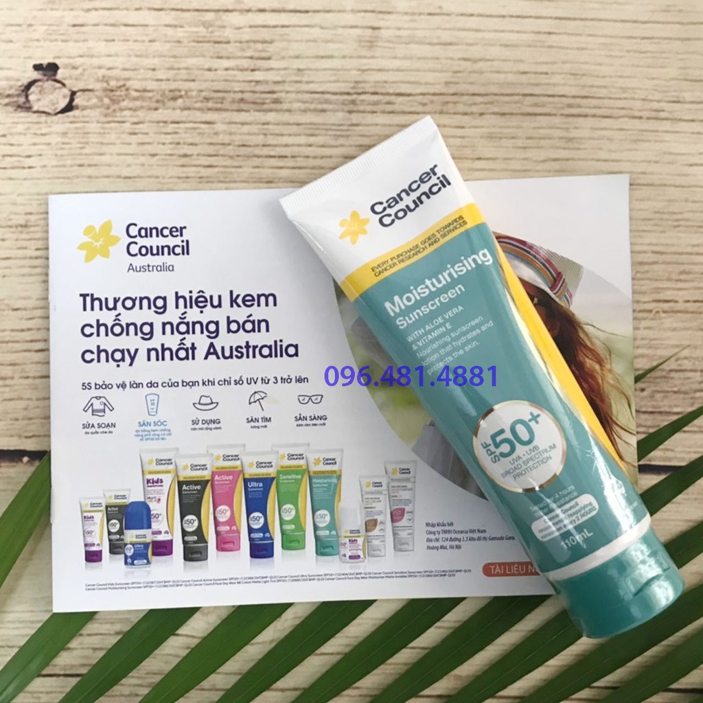 [CHÍNH HÃNG] Kem chống nắng dưỡng ẩm chuyên sâu Cancer Council Moisturising Sunscreen 110ml SPF50/PA++++