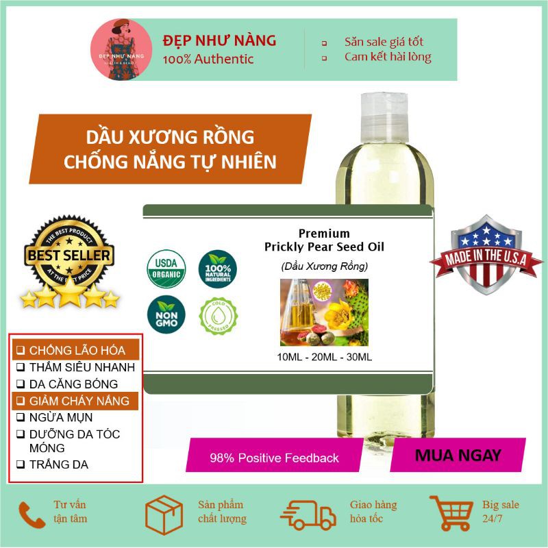 ORGANIC DẦU HẠT XƯƠNG RỒNG Prickly Pear Seed Oil HỮU CƠ ÉP LẠNH CHỐNG LÃO HÓA DA TÓC MÓNG