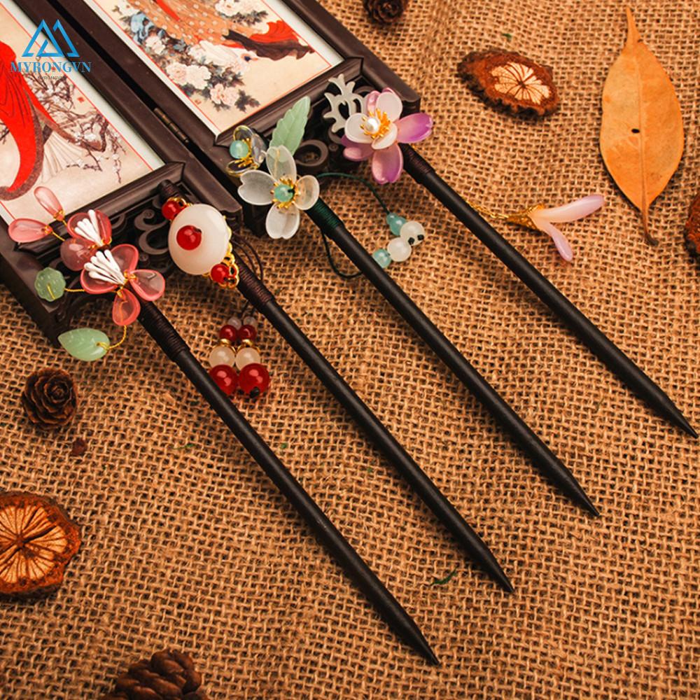 Trâm Cài Tóc Bằng Gỗ Mun Phối Tua Rua Phong Cách Cổ Điển Thời Trang Cho Nữ