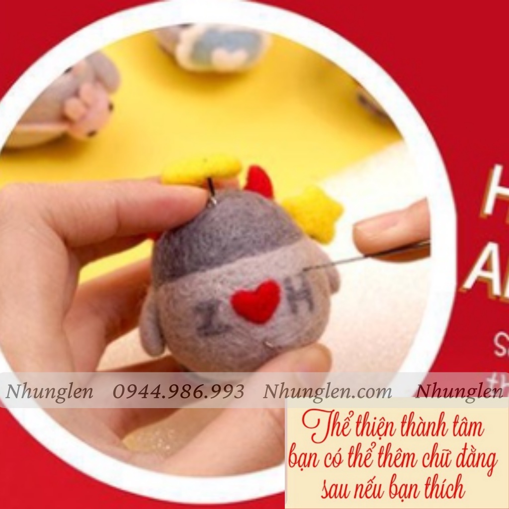 Bộ kit len chọc Cánh Cụt Khum Lười có hướng dẫn, món quà giáng sinh đơn giản, quà tặng dễ thương, needle felting Penguin