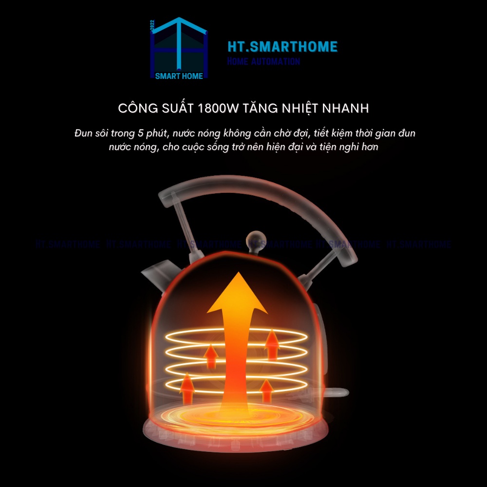 Ấm siêu tốc Nhật Bản VDADA 1,8L 1800W - Cách nhiệt 2 lớp, sôi nhanh trong 5 phút tự ngắt thông minh