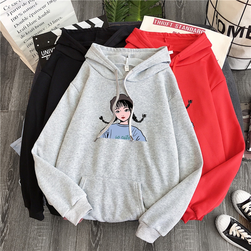 Áo hoodie tay dài in hình cô gái hoạt hình thời trang năng động