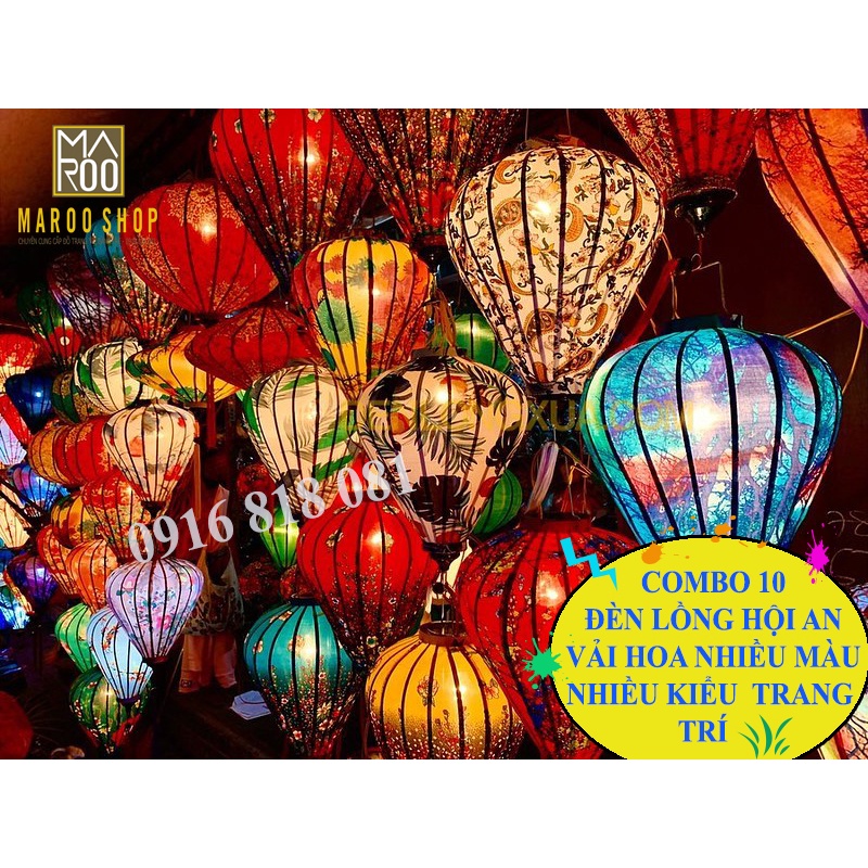 {GIÁ GỐC TẠI XƯỞNG} COMBO 10 đèn lồng Hội An vải lanh hoa đủ màu chuyên dùng để trang trí
