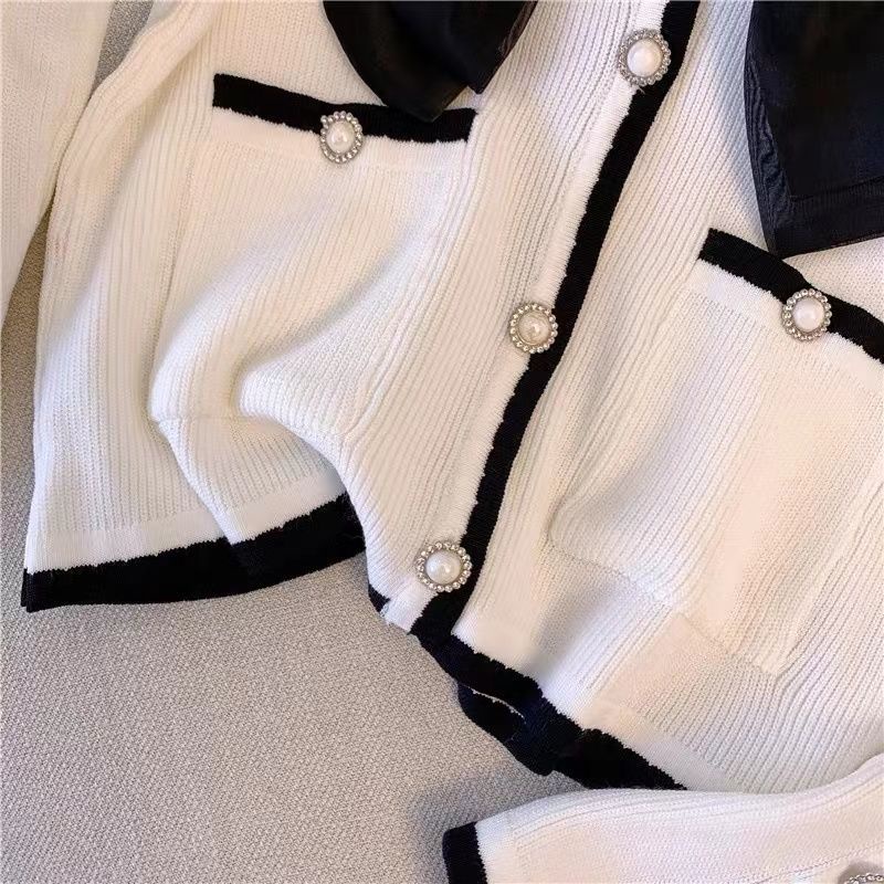 Áo Sweater Dệt Kim Tay Dài Màu Trắng Phối Nơ Phong Cách Pháp Thời Trang Cho Nữ  tao bao