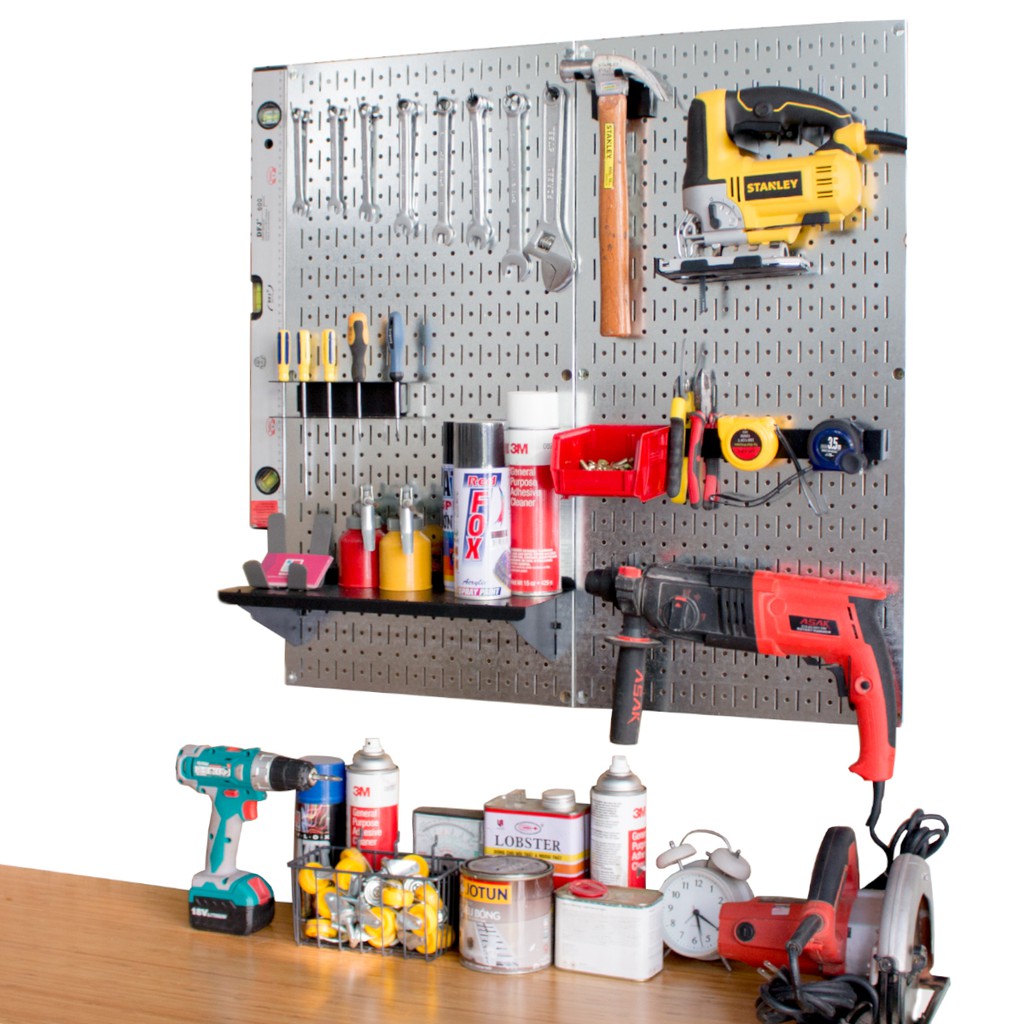 Bảng treo dụng cụ Pegboard cơ khí WB2 - Mô đun 2 Bảng mạ kẽm + bộ móc treo sơn tĩnh điện đen - Lưu trữ dụng cụ trực quan