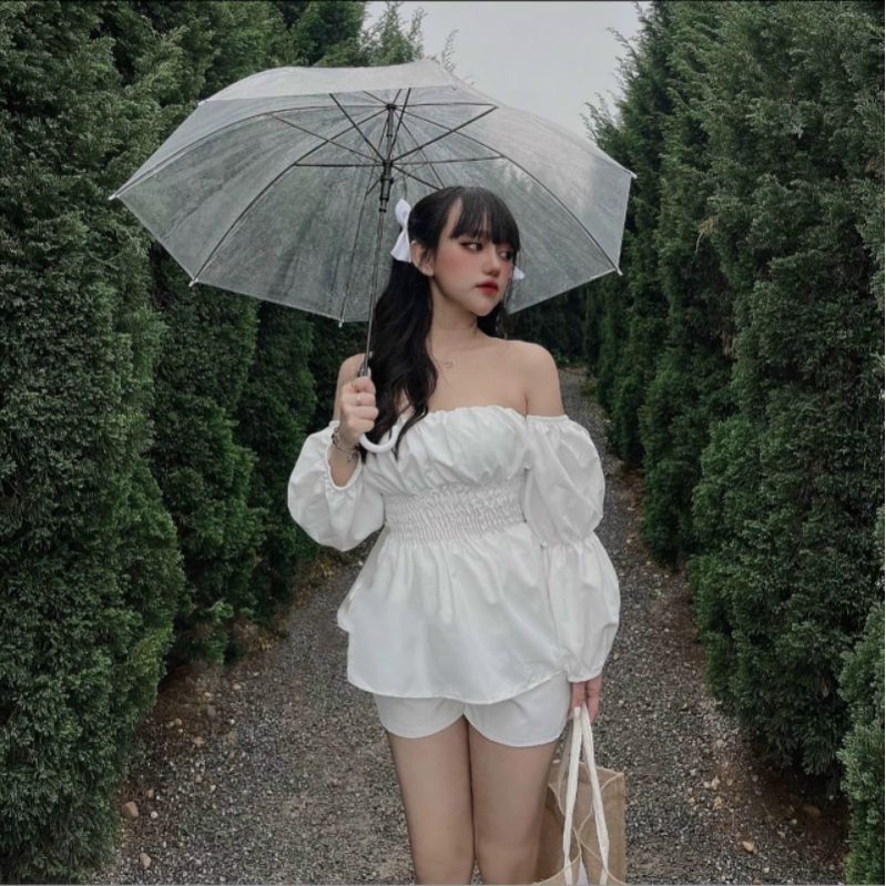 SET ÁO TRỄ VAI BO EO THUN + SHORT 3M