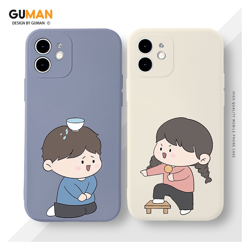 Ốp điện thoại GUMAN silicon mềm chống sốc viền vuông ngộ nghĩnh nam nữ hoạt hình cặp đôi dễ thương đẹp độc lạ cho IPHONE 13 12 11 PRO MAX SE 2020 X XR XS ip 8 7 6 6S PLUS kute XYM515
