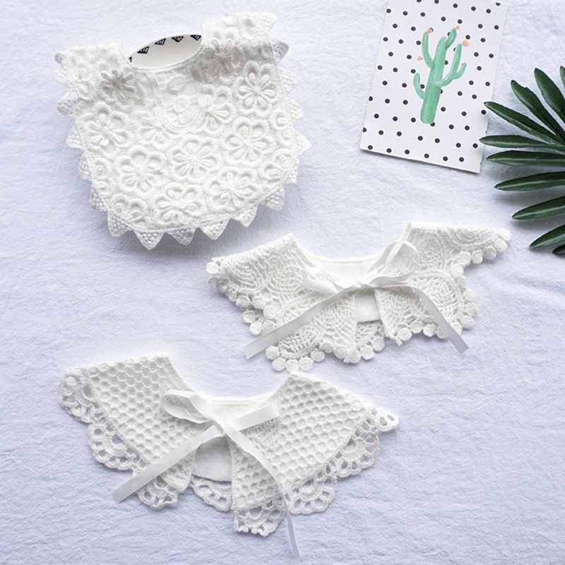 Yếm đeo cổ cotton phối ren xoay được 360 độ đáng yêu làm quà tặng dành cho trẻ sơ sinh