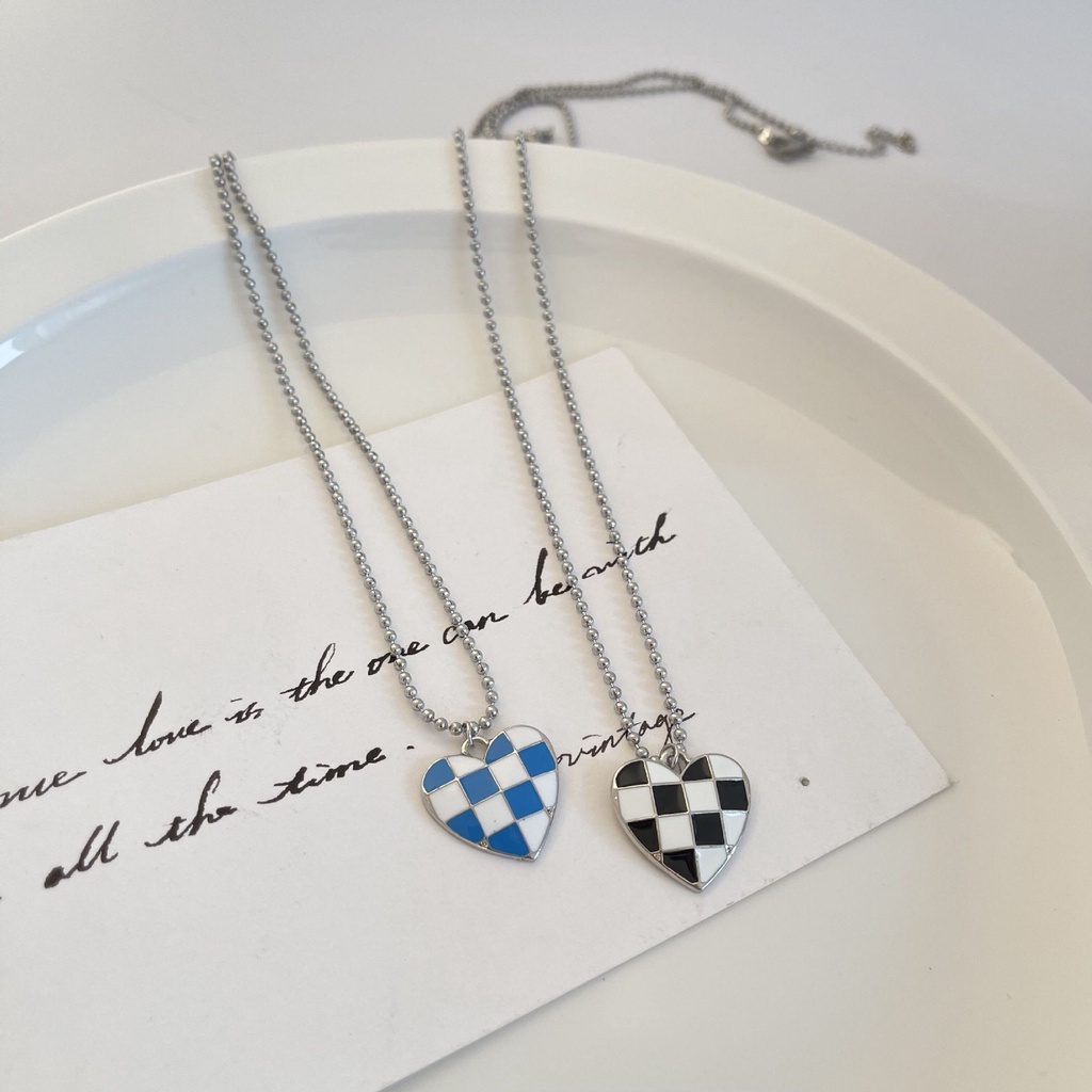 Vòng cổ IF YOU mặt bóng trái tim caro phong cách Hàn Quốc dành cho nữ