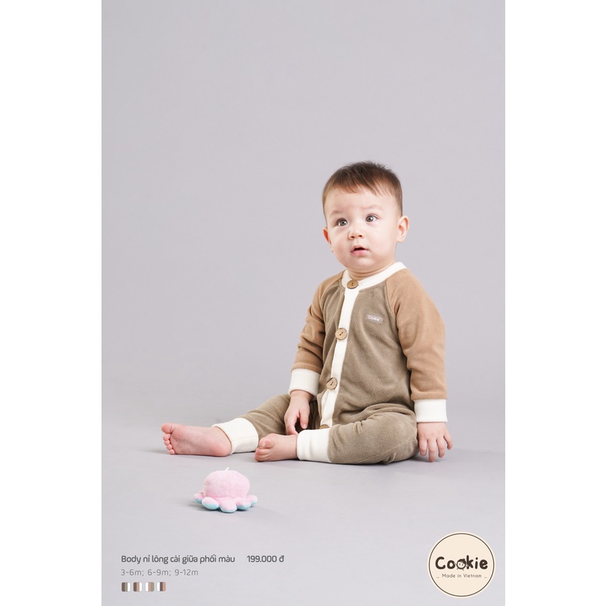 Body nỉ lông sơ sinh Cookie cho bé trai bé gái