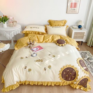 BỘ CHĂN GA GỐI LỤA HOA HƯỚNG DƯƠNG VÀNG