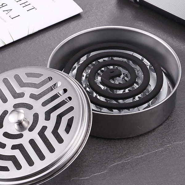 Hộp inox đựng nhang muỗi CÓ NẮP ĐẬY T2 Khay đựng nhang muỗi lót đế an toàn CÓ NẮP ĐẬY T2
