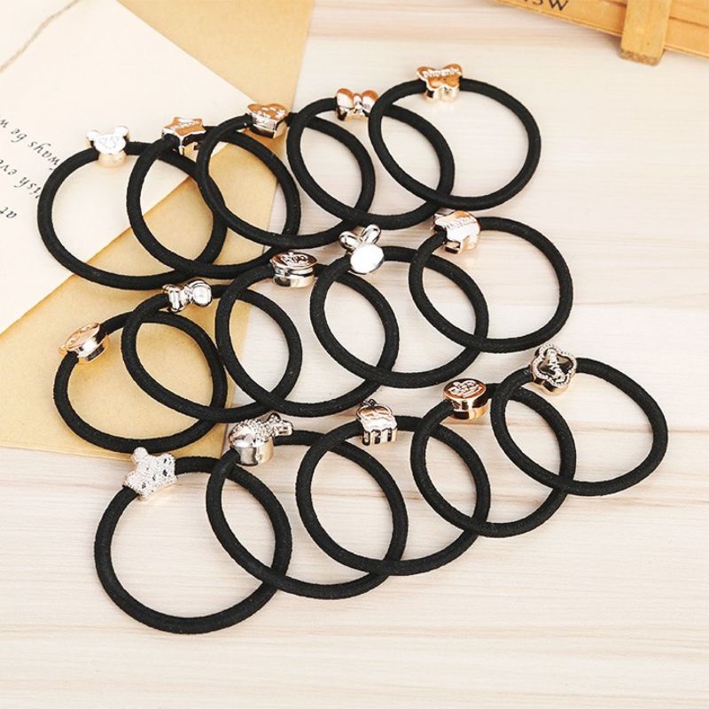 Dây cột tóc thun đen đính đá, buộc tóc Hàn Quốc
