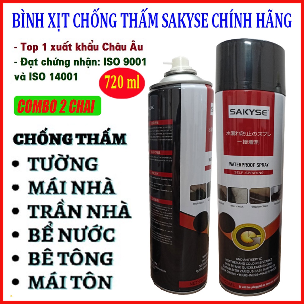 ⚡️ ComBo 2 Chai ⚡️ Bình Sơn Xịt Chống Thấm 720ML Sakyse - Bình Phun Sơn Keo Chống Thấm Nước Hiệu Quả Trên Mọi Bề Mặt
