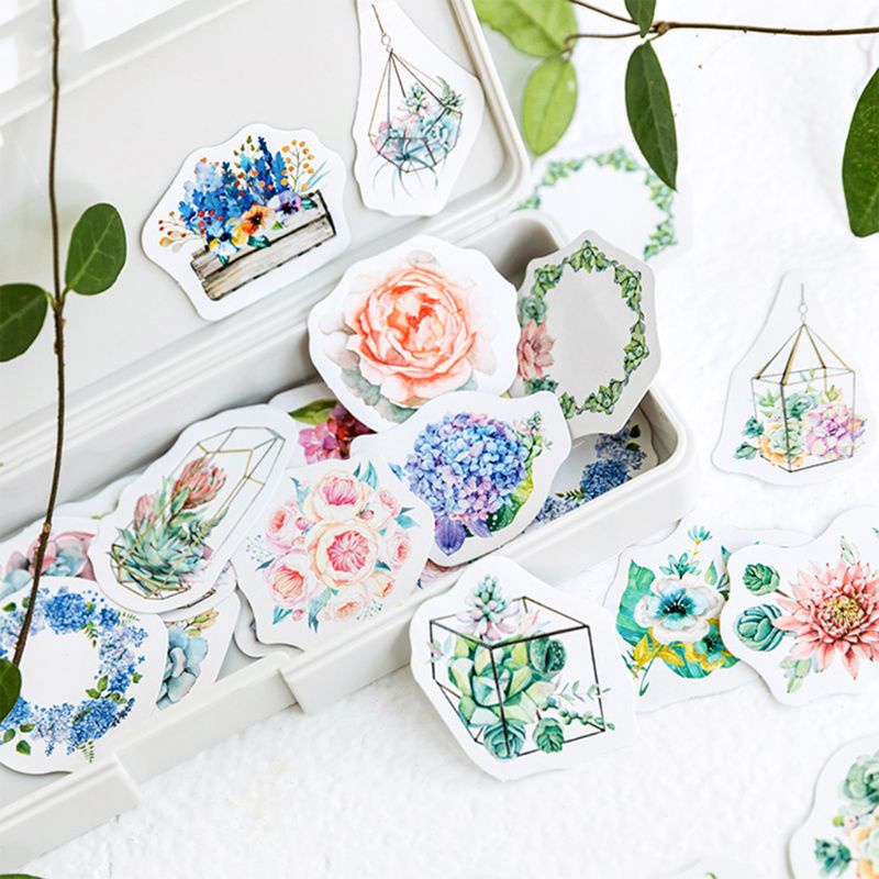 Hộp 46 Miếng Dán Hình Hoa Trang Trí Nhật Ký / Sổ Tay