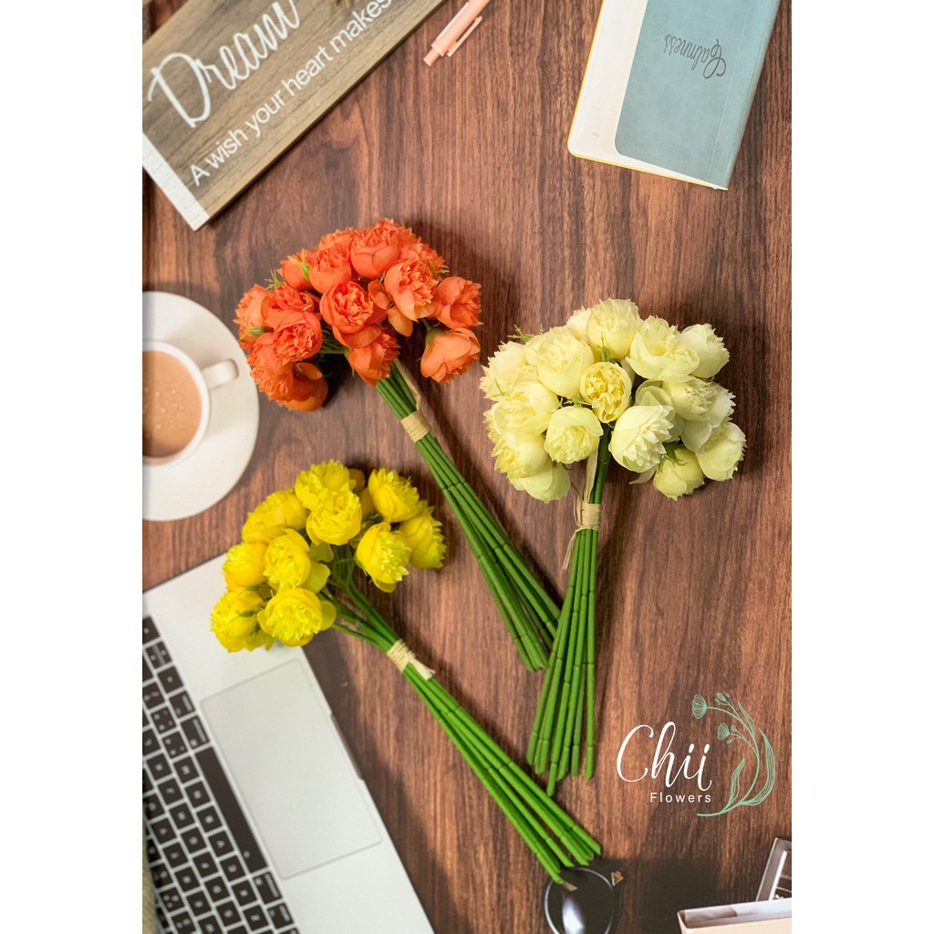 Hoa giả hoa lụa - Bó hoa trà trang trí nội thất đẹp nhập khẩu cao cấp Hà Nội Chiiflower CH34