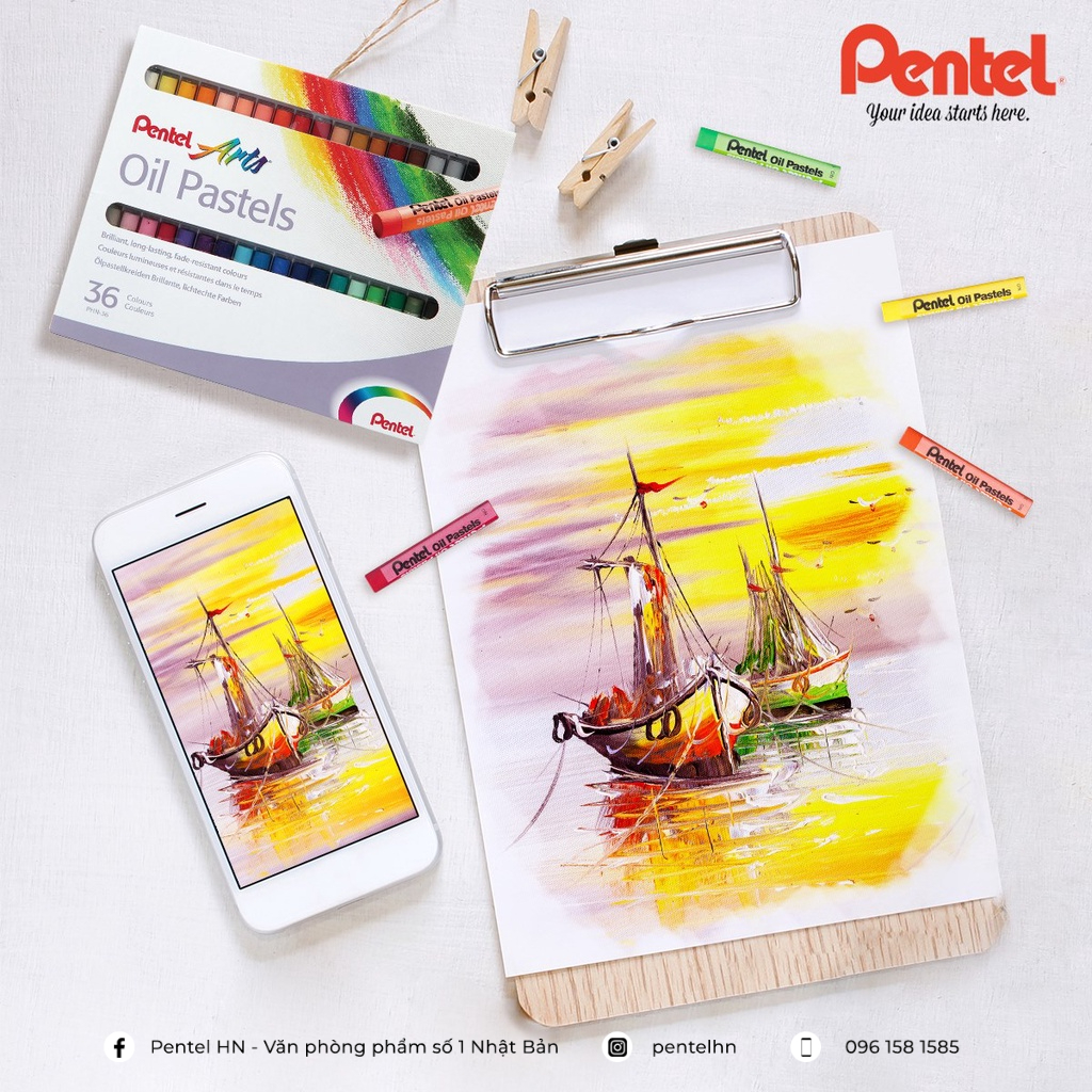 Sáp Màu Dầu Nhật Bản Pentel Oil Pastel PHN Bộ 12/16/25/36/50 Màu | Màu Sắc Tươi Sáng | An Toàn Không Độc Hại | Phấn Dầu|