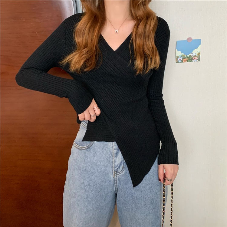 [CÓ SẴN] Áo len cổ V vạt chéo, áo len kiểu nữ dáng ôm hàng quảng châu | BigBuy360 - bigbuy360.vn