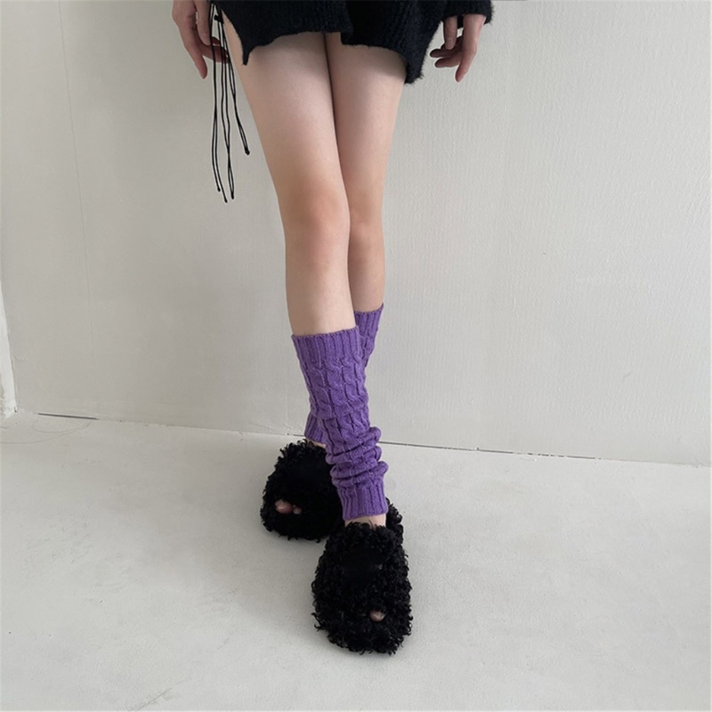 Youyo Vớ Dệt Kim Ống Lửng Màu Kẹo Trơn Giữ Ấm Chân Mùa Thu Đông Harajuku Cho Nữ Sinh Soc