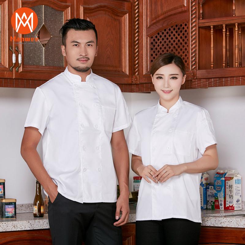 Đầu bếp ngắn tay khách sạn quần áo làm việc mùa hè màu trắng đồng phục nhà bếp tùy chỉnh