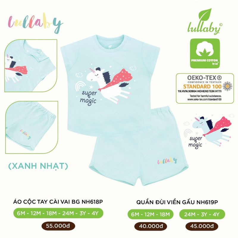 [Lullaby] Bộ cộc tay cài vai BÉ GÁI - Quần viền gấu 2021 (3m-4y)