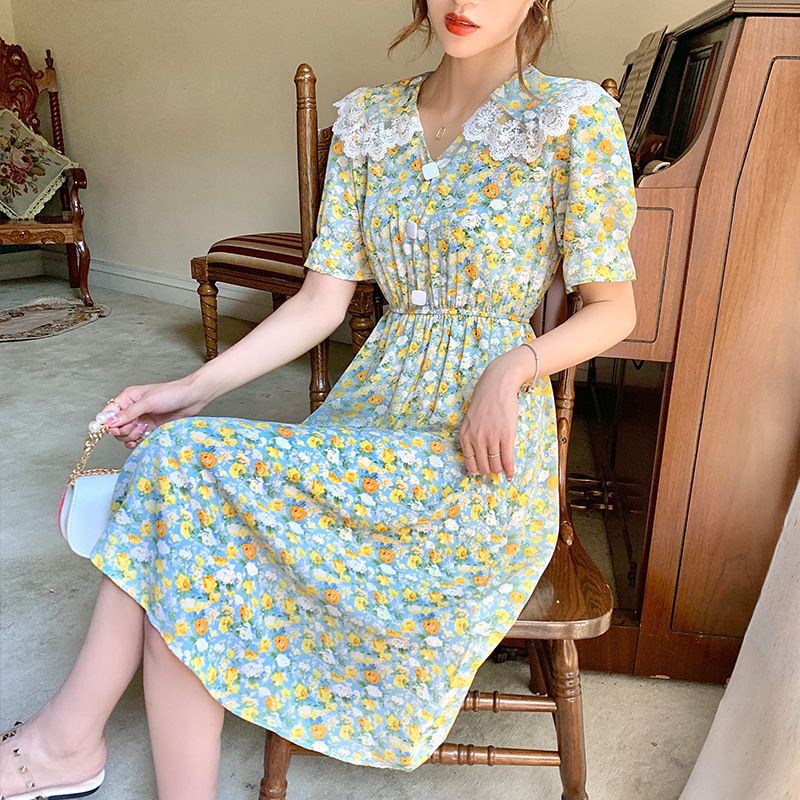 [SIZE S-2XL] Váy hoa nhí cổ sen dài tay + ngắn tay | BigBuy360 - bigbuy360.vn