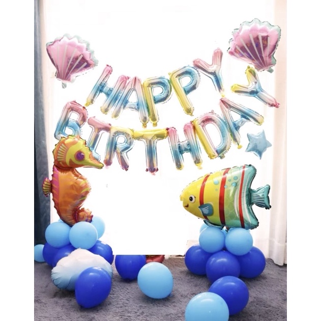 Set Trang Trí Sinh Nhật Biển, Đại Dương, Các Loài Cá, Nàng Tiên Cá, Sao Biển, Bạch Tuột, Cá Ngựa