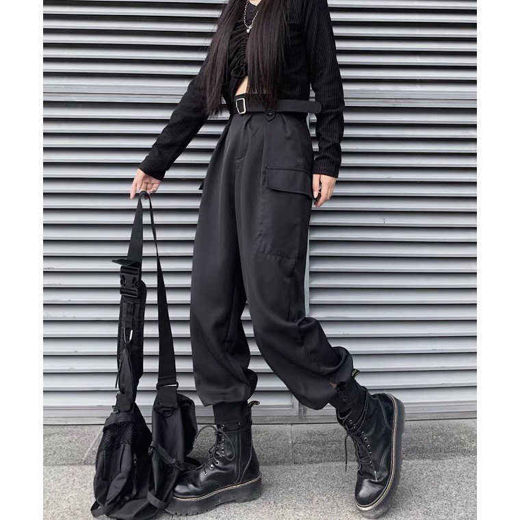 Quần Jogger Nữ Ulzzang Túi Hộp Thương Hiệu BACA Màu Đen