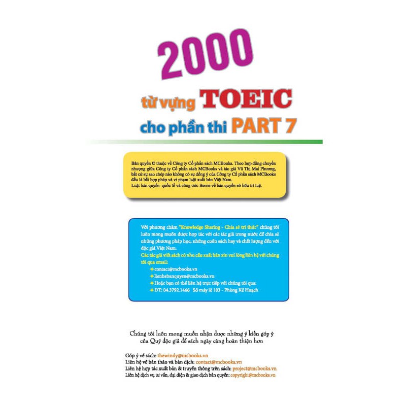 Sách - 2000 từ vựng TOEIC cho phần thi part 7 - MCBooks
