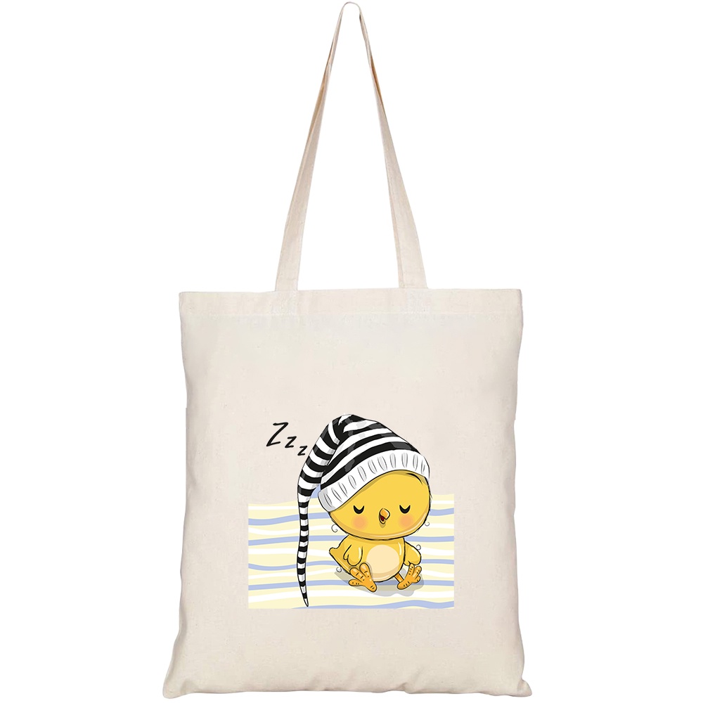 Túi vải tote canvas HTFashion in hình sleeping cute chicken hood on HT464