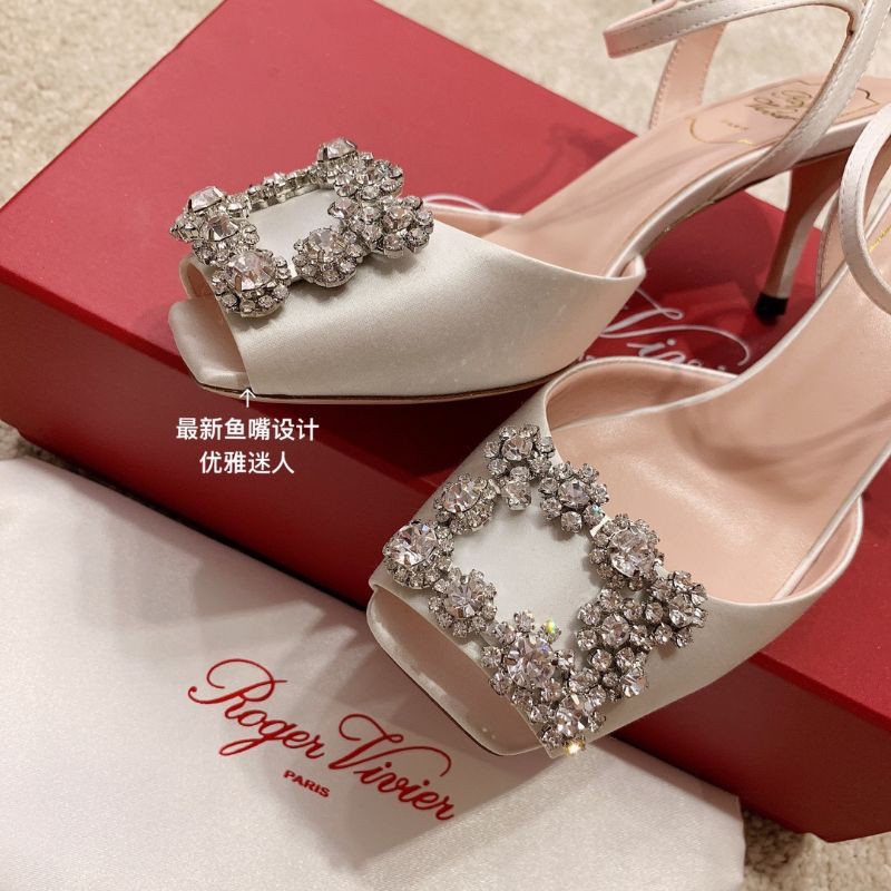 Giày cao gót nữ da thật mũi vuông bịt mũi đính đá lấp lánh gót 6,5cm Roger Vivier RV