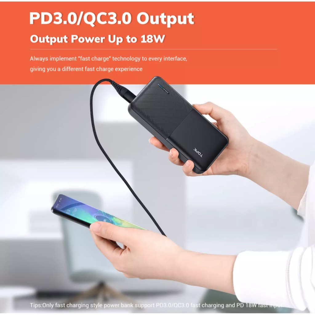 Sạc dự phòng 20.000mAh sạc nhanh Quick Charge 3.0 18W TOPK I2009Q