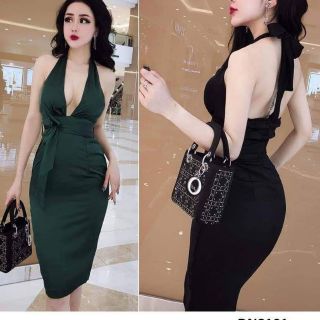 Đầm body hở ngực sexy cột dây nơ